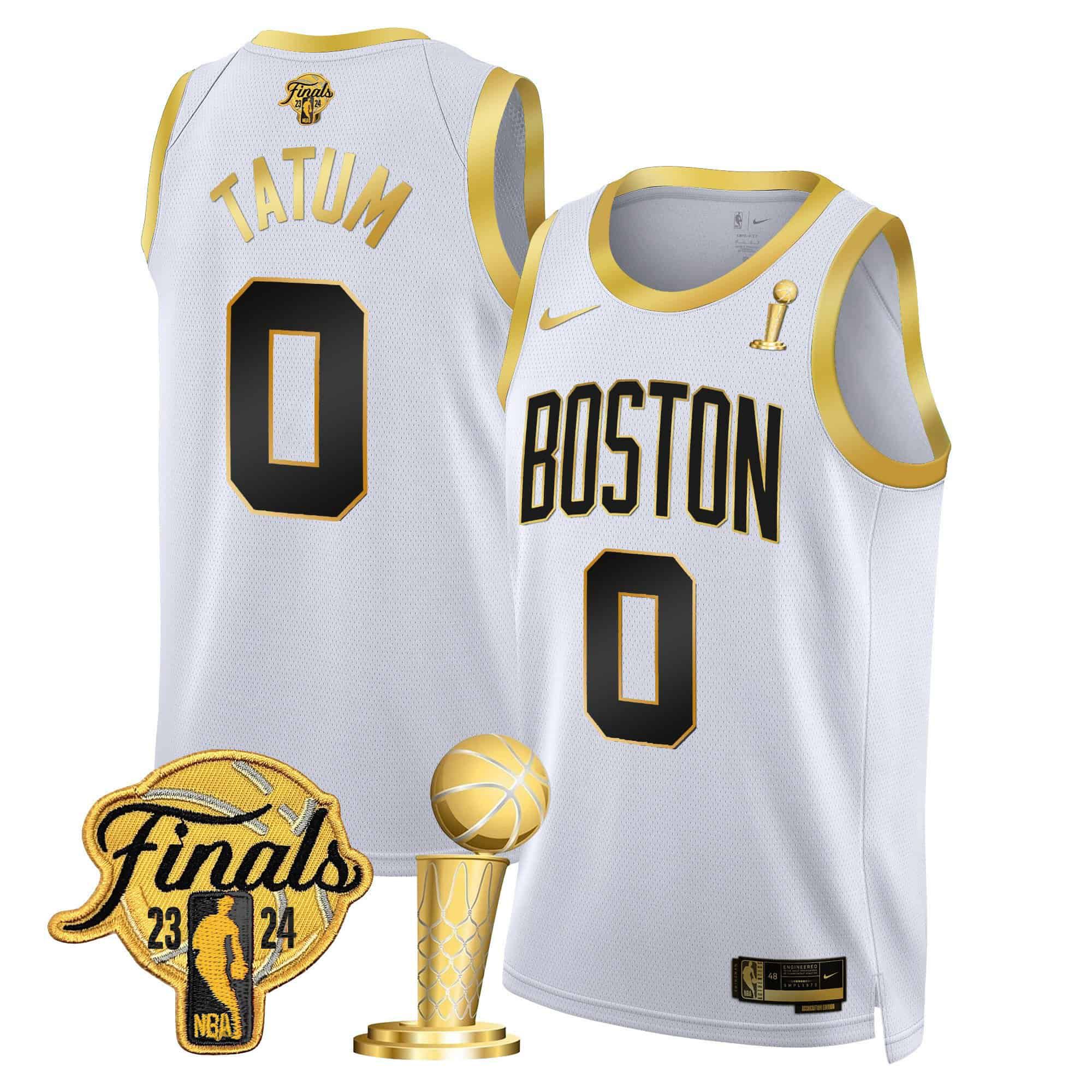 Men Boston Celtics 0 Tatum White 2024 Nike Final & Champions Patch Swingman NBA Jersey